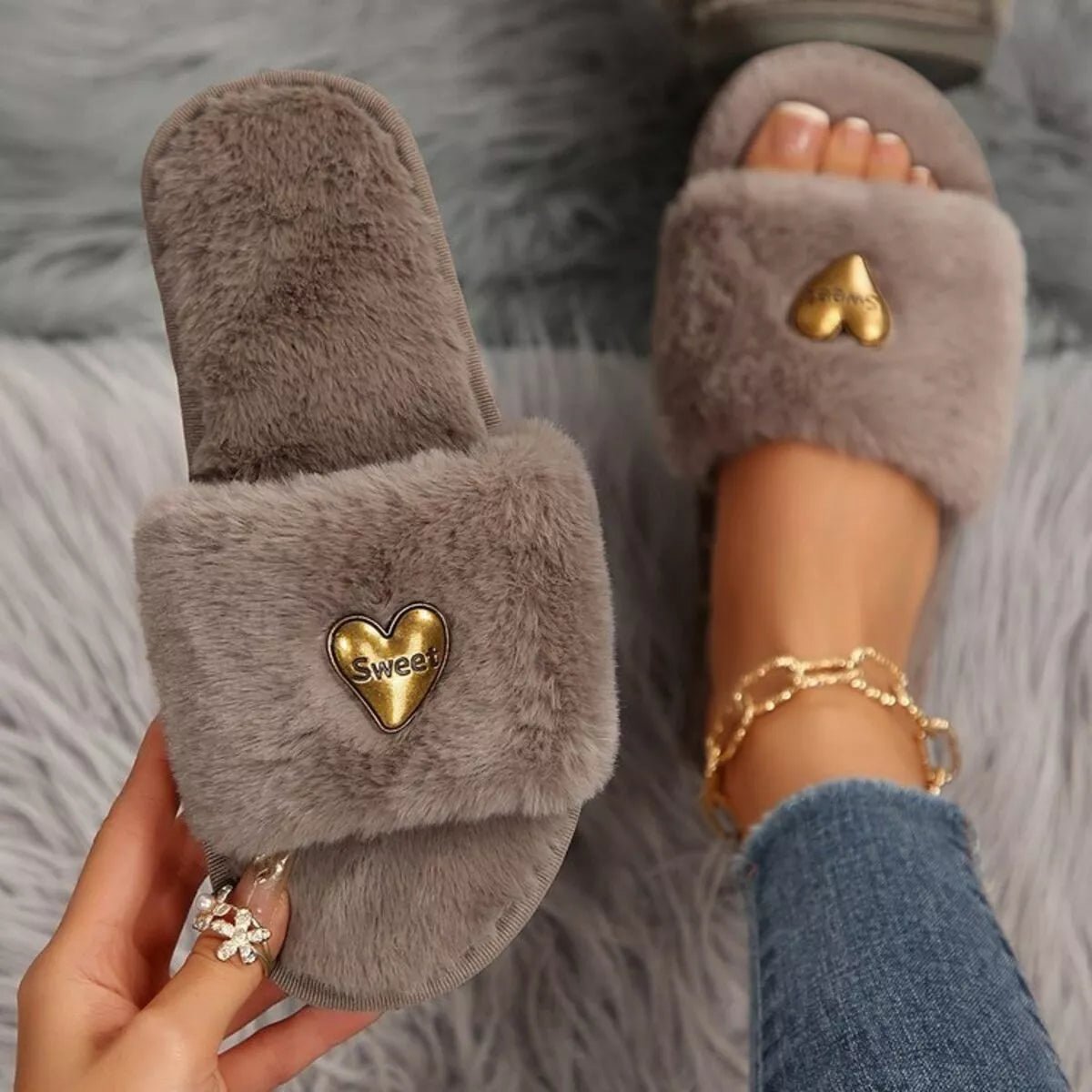 Heart Open Toe Flats Slippers - Style Chic Couture