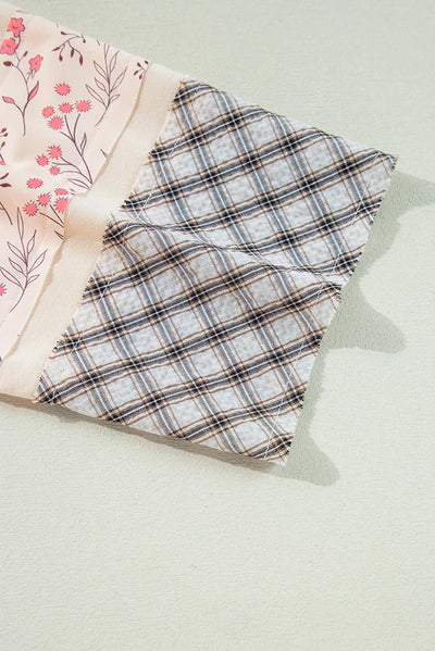 Heart Plaid Round Neck Long Sleeve Blouse - Style Chic Couture