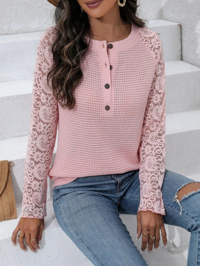 Ivy Lane Half Button Raglan Sleeve Blouse - Style Chic Couture