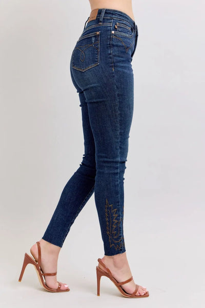 Judy Blue Full Size Embroidered High Rise Skinny Jeans Plus Size - Style Chic Couture