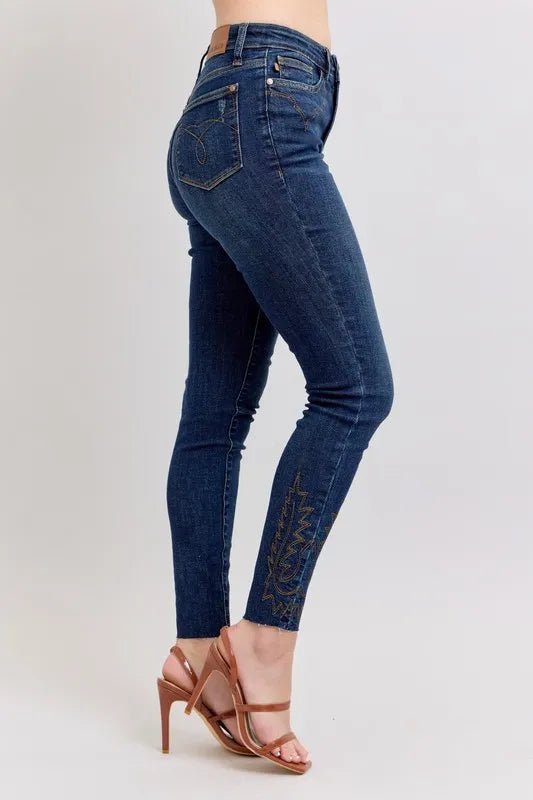 Judy Blue Full Size Embroidered High Rise Skinny Jeans Plus Size - Style Chic Couture