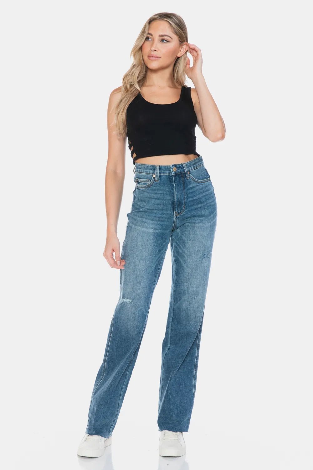 Judy Blue Full Size Tummy Control Cut Raw Hem Straight Jeans - Style Chic Couture
