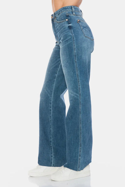 Judy Blue Full Size Tummy Control Cut Raw Hem Straight Jeans - Style Chic Couture