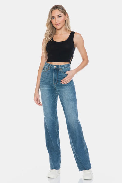 Judy Blue Full Size Tummy Control Cut Raw Hem Straight Jeans - Style Chic Couture