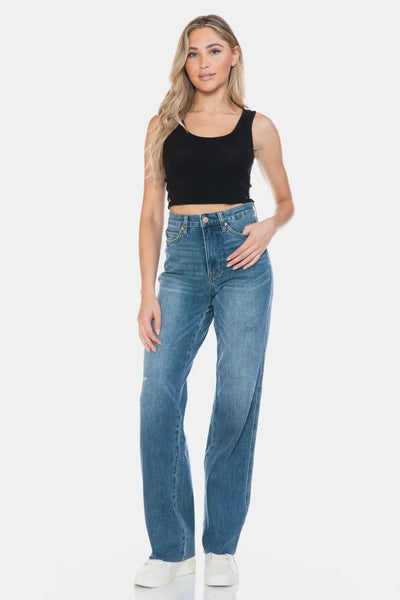 Judy Blue Full Size Tummy Control Cut Raw Hem Straight Jeans - Style Chic Couture