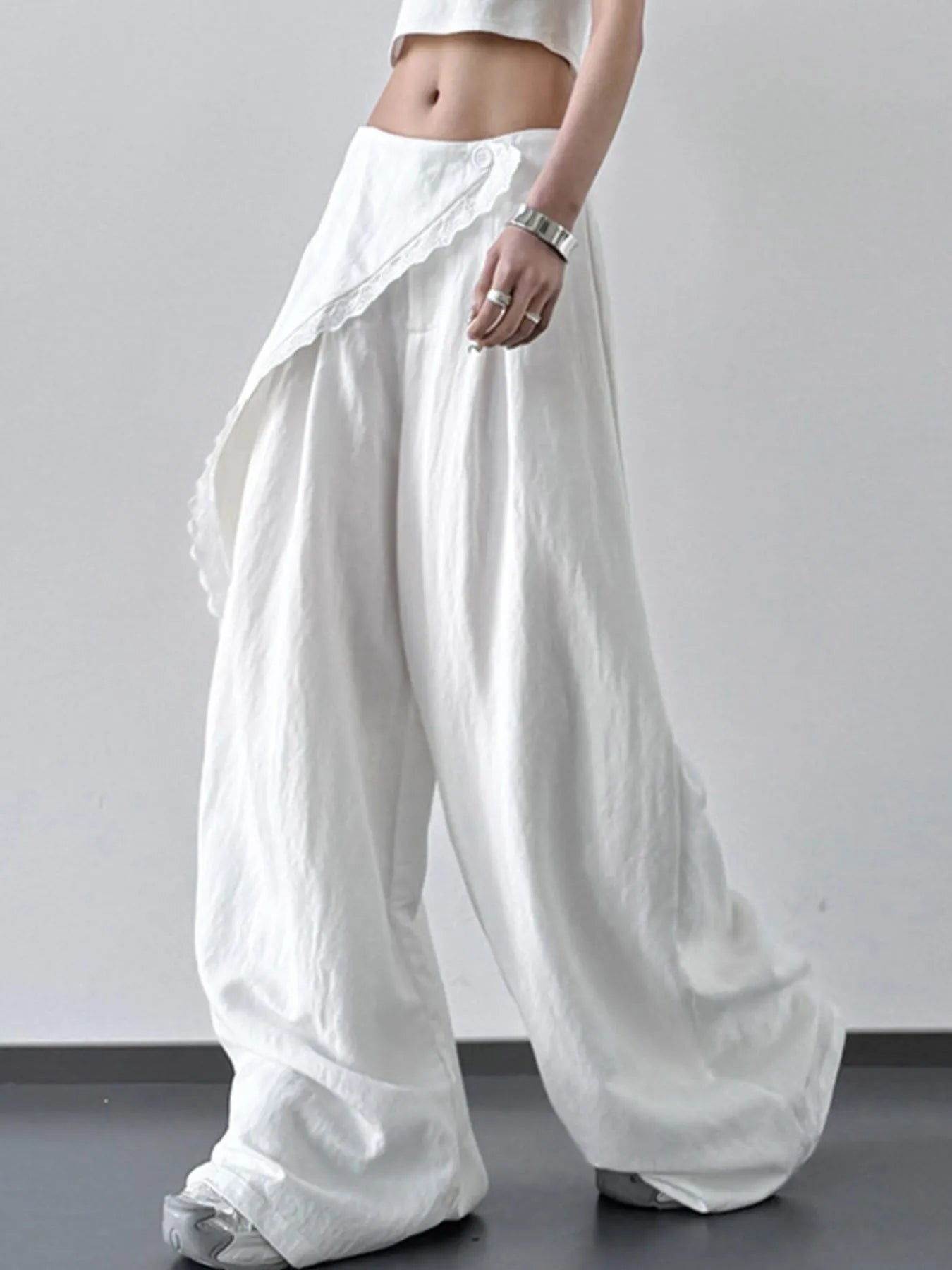 Lace Detail Wide Leg Pants - Style Chic Couture