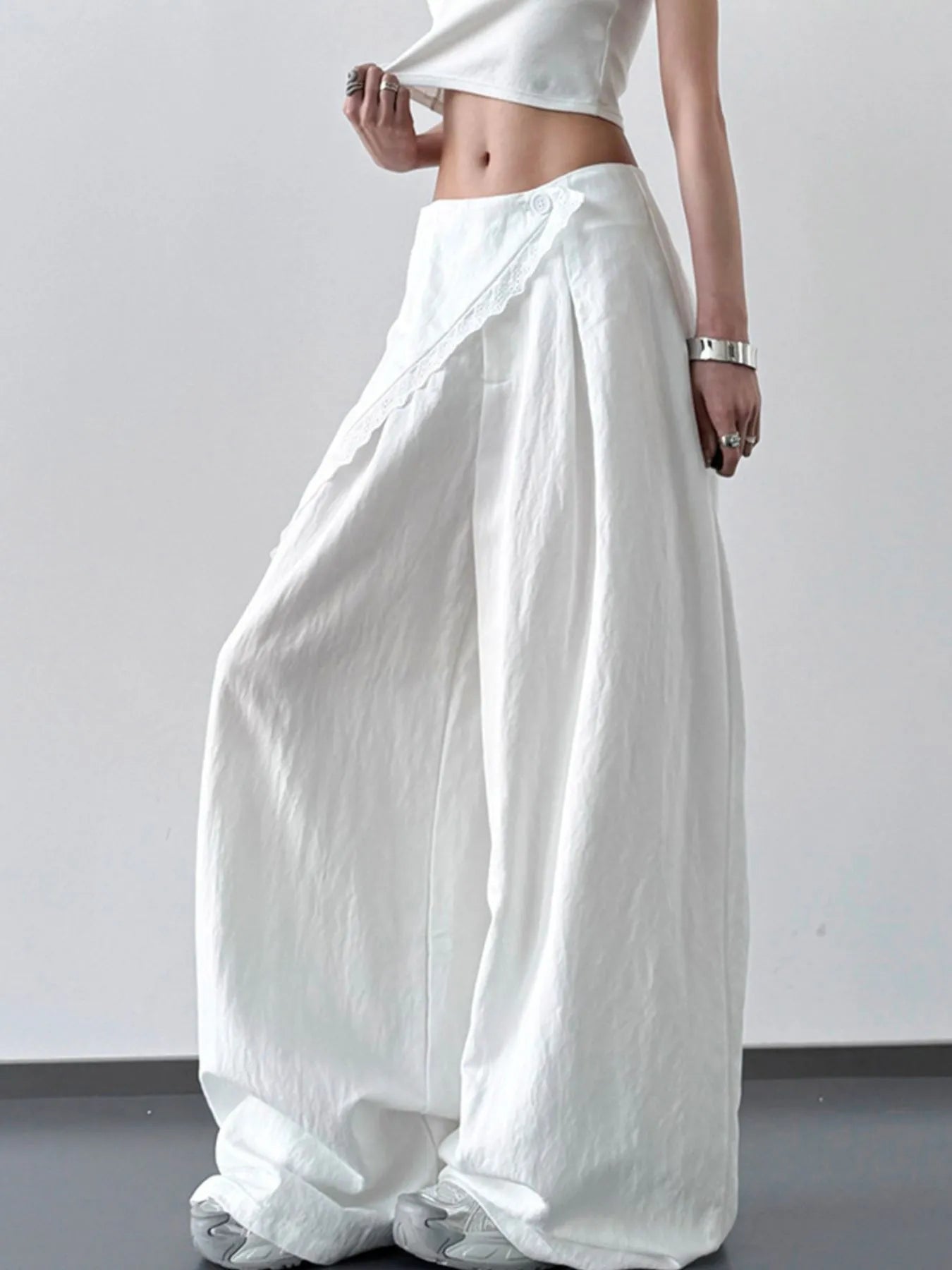 Lace Detail Wide Leg Pants - Style Chic Couture