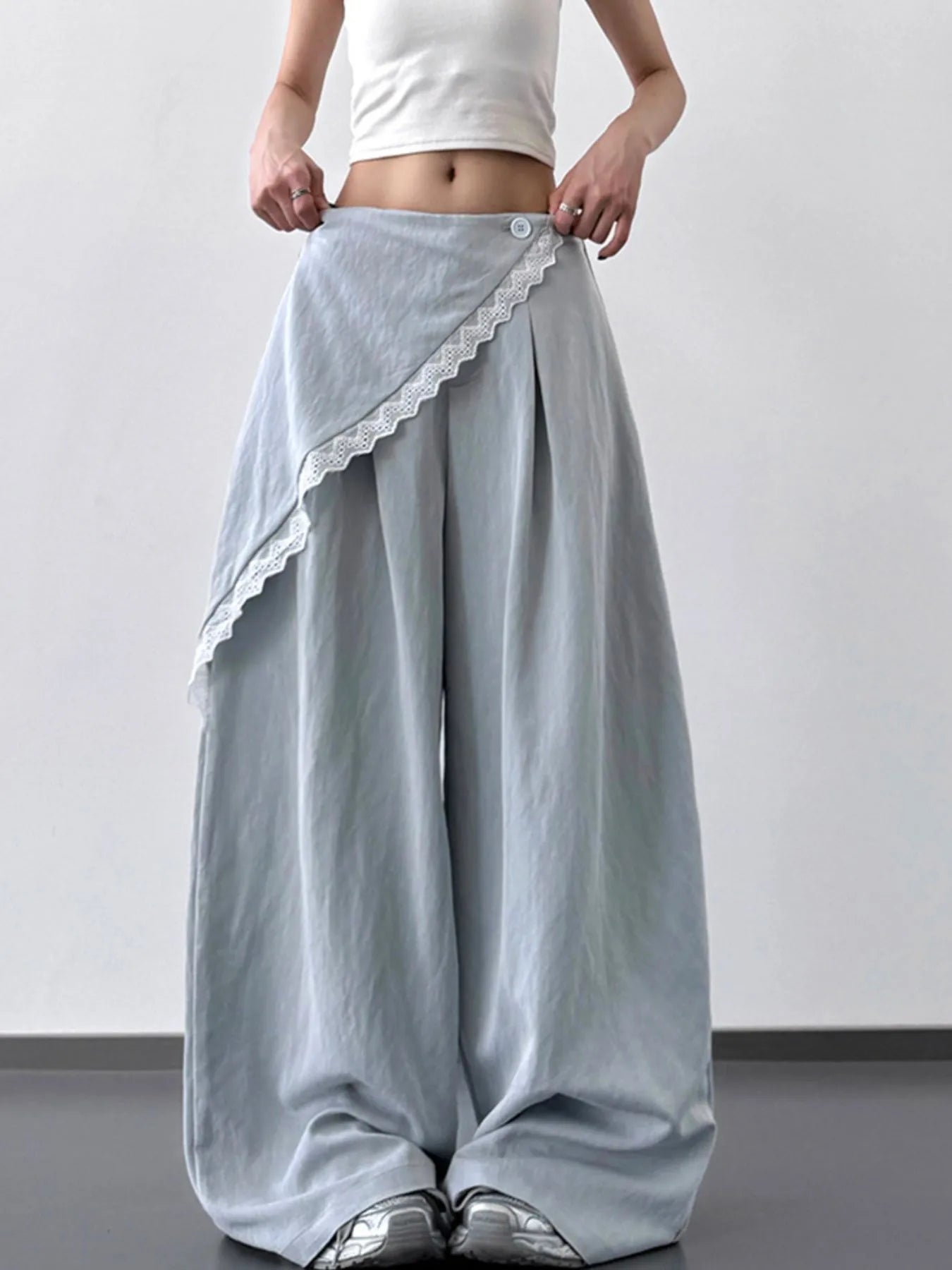 Lace Detail Wide Leg Pants - Style Chic Couture