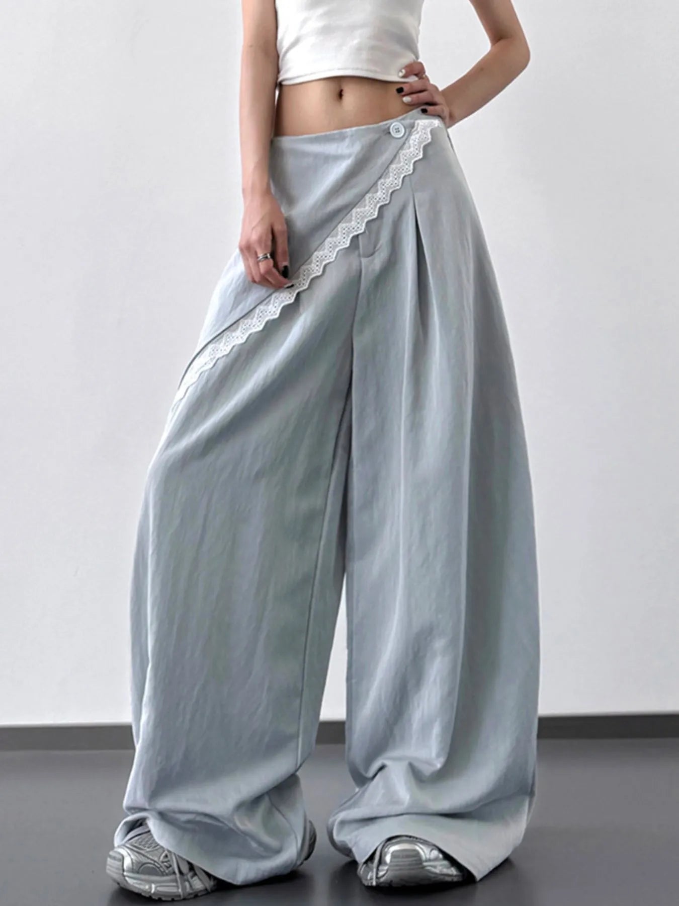 Lace Detail Wide Leg Pants - Style Chic Couture