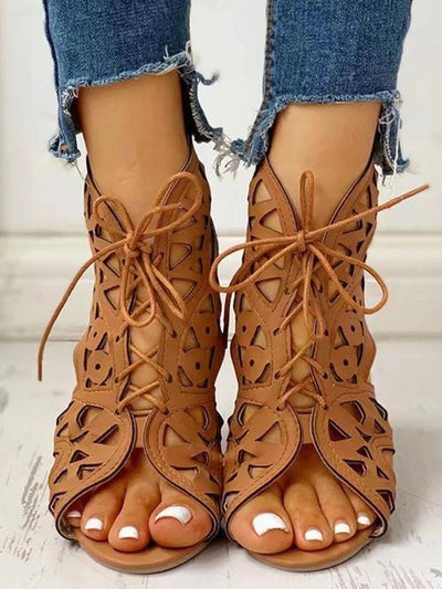 Lace - Up Geometric Cutout Sandals - Style Chic Couture