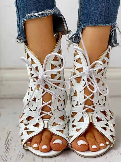 Lace - Up Geometric Cutout Sandals - Style Chic Couture