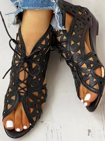 Lace-Up Geometric Cutout Sandals