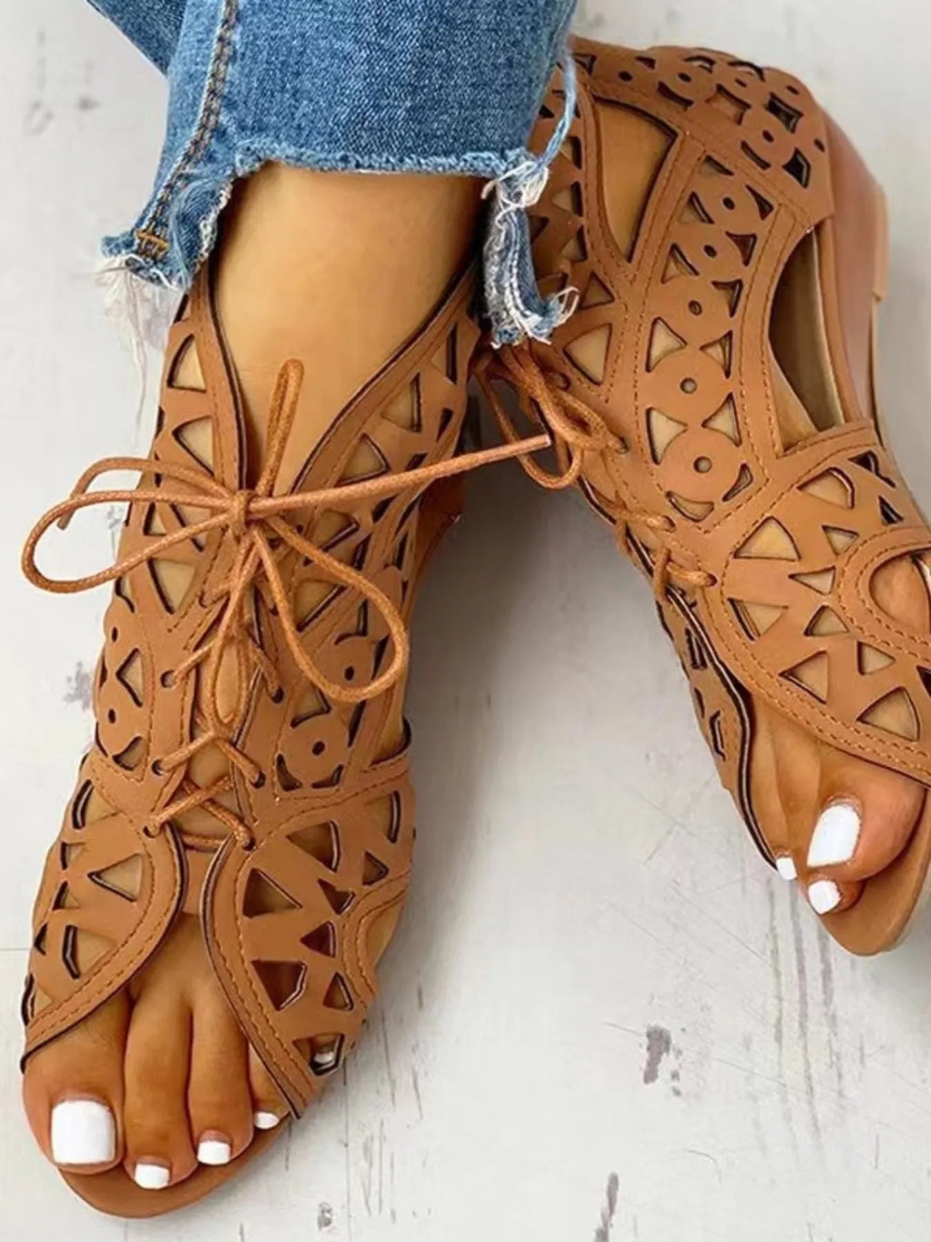 Lace - Up Geometric Cutout Sandals - Style Chic Couture