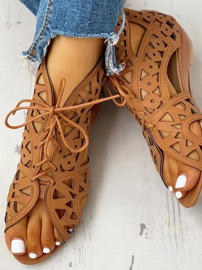 Lace - Up Geometric Cutout Sandals - Style Chic Couture