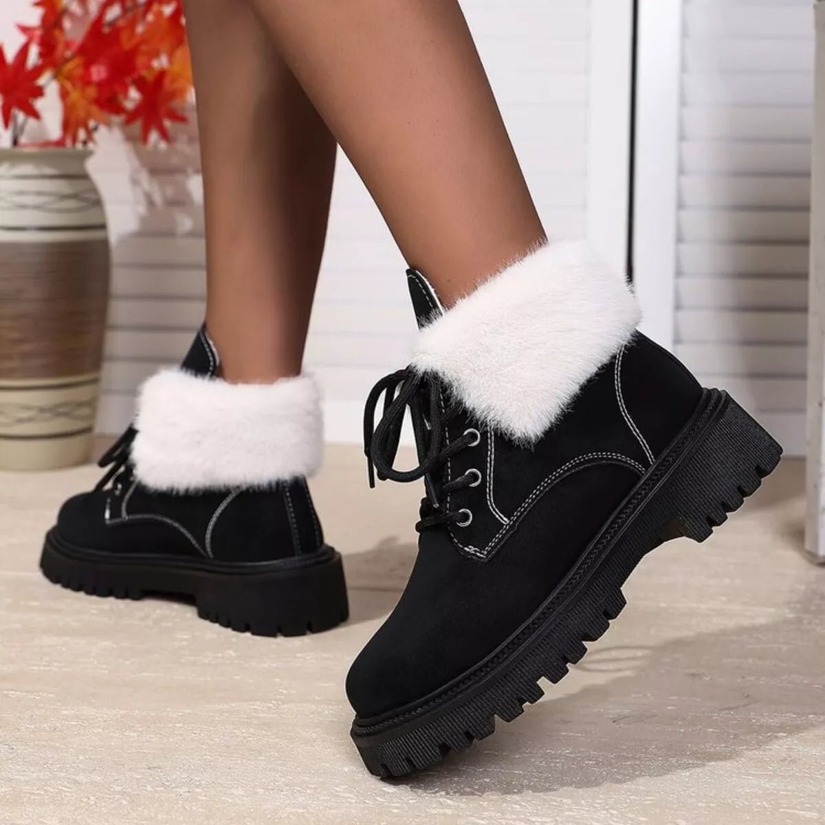 Lace Up Round Toe Block Heels Boots - Style Chic Couture