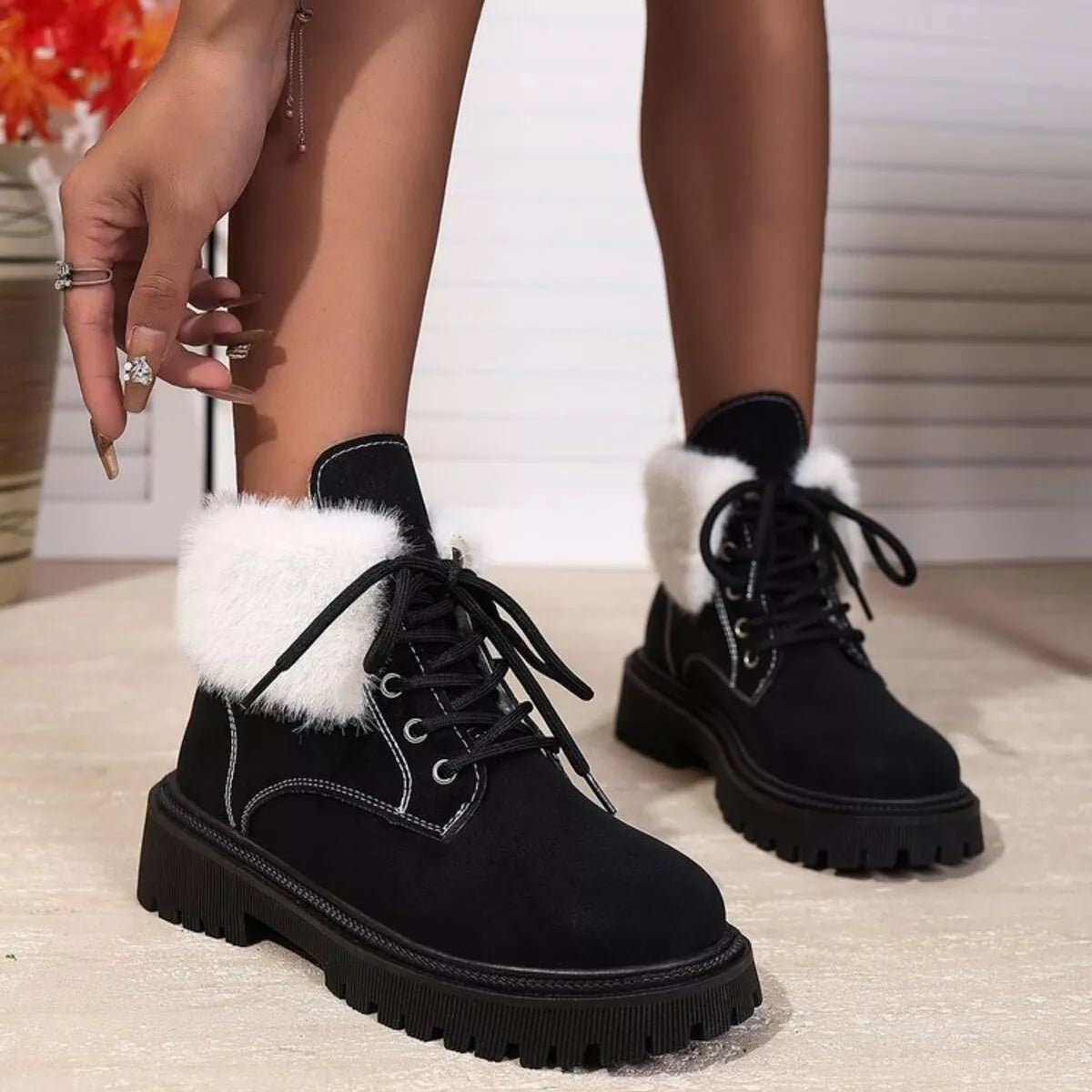 Lace Up Round Toe Block Heels Boots - Style Chic Couture