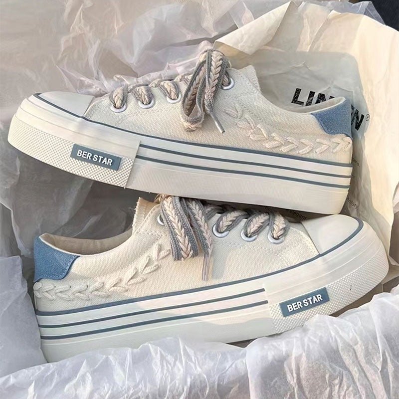 Ladies' Chunky Sole Grain Fabric Sneakers - Style Chic Couture