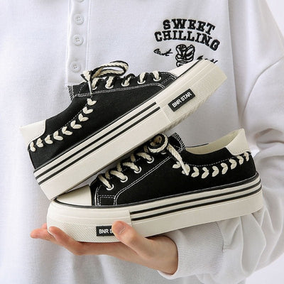 Ladies' Chunky Sole Grain Fabric Sneakers - Style Chic Couture