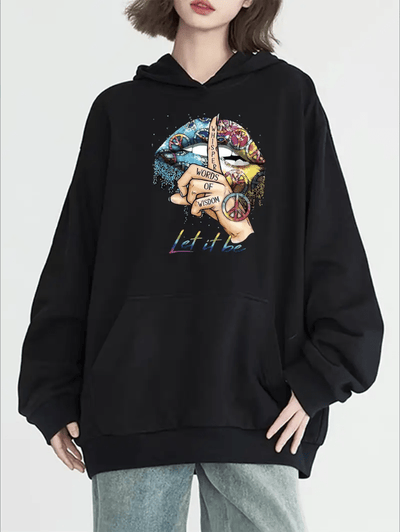 Ladies' Relaxed Athletic Zip - Up Hoodie, Cozy and Stylish, Everyday Wear, Kiss Design - Style Chic Couture