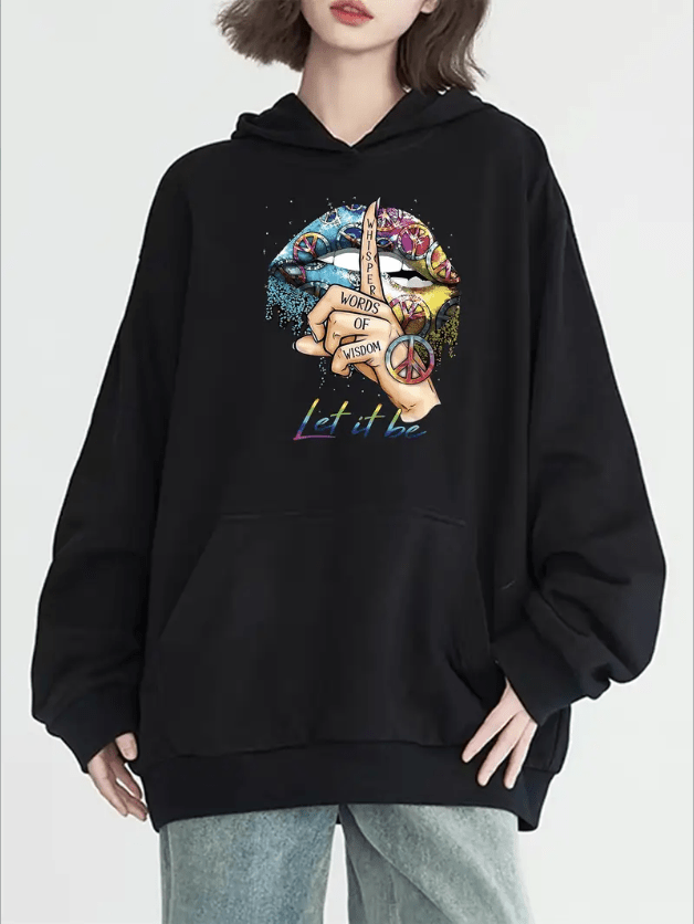 Ladies' Relaxed Athletic Zip - Up Hoodie, Cozy and Stylish, Everyday Wear, Kiss Design - Style Chic Couture