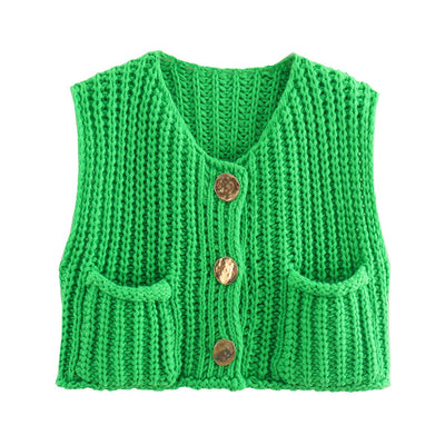 Ladies' Sleeveless Knit Button - Up Vest Top - Style Chic Couture