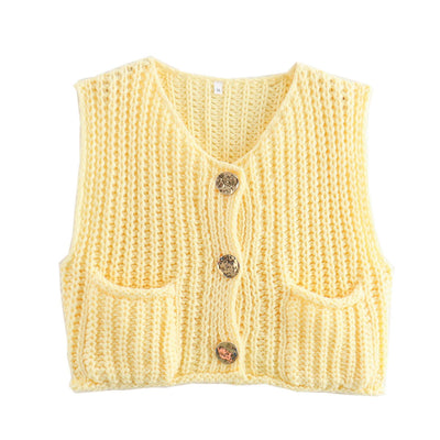 Ladies' Sleeveless Knit Button - Up Vest Top - Style Chic Couture