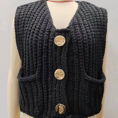 Ladies' Sleeveless Knit Button - Up Vest Top - Style Chic Couture