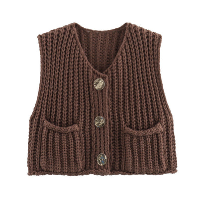 Ladies' Sleeveless Knit Button - Up Vest Top - Style Chic Couture