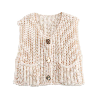 Ladies' Sleeveless Knit Button - Up Vest Top - Style Chic Couture