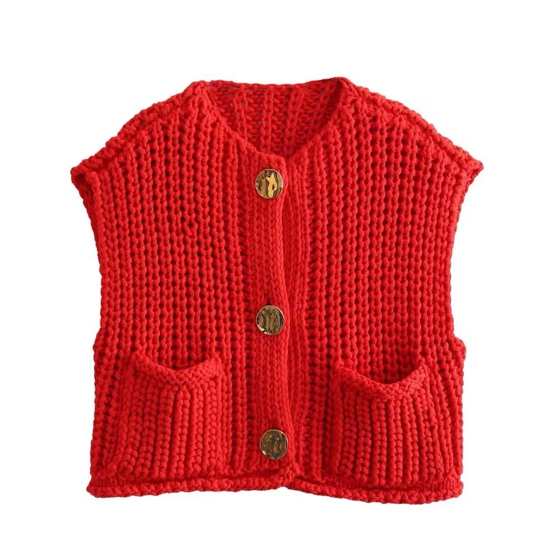 Ladies' Sleeveless Knit Button - Up Vest Top - Style Chic Couture