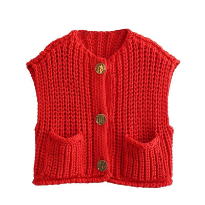 Ladies' Sleeveless Knit Button - Up Vest Top - Style Chic Couture
