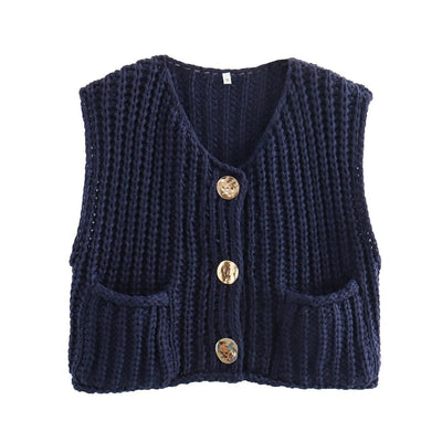 Ladies' Sleeveless Knit Button - Up Vest Top - Style Chic Couture
