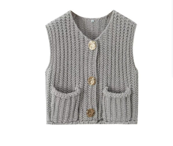 Ladies' Sleeveless Knit Button - Up Vest Top - Style Chic Couture