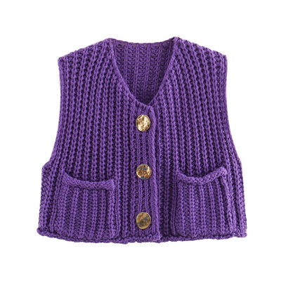 Ladies' Sleeveless Knit Button - Up Vest Top - Style Chic Couture