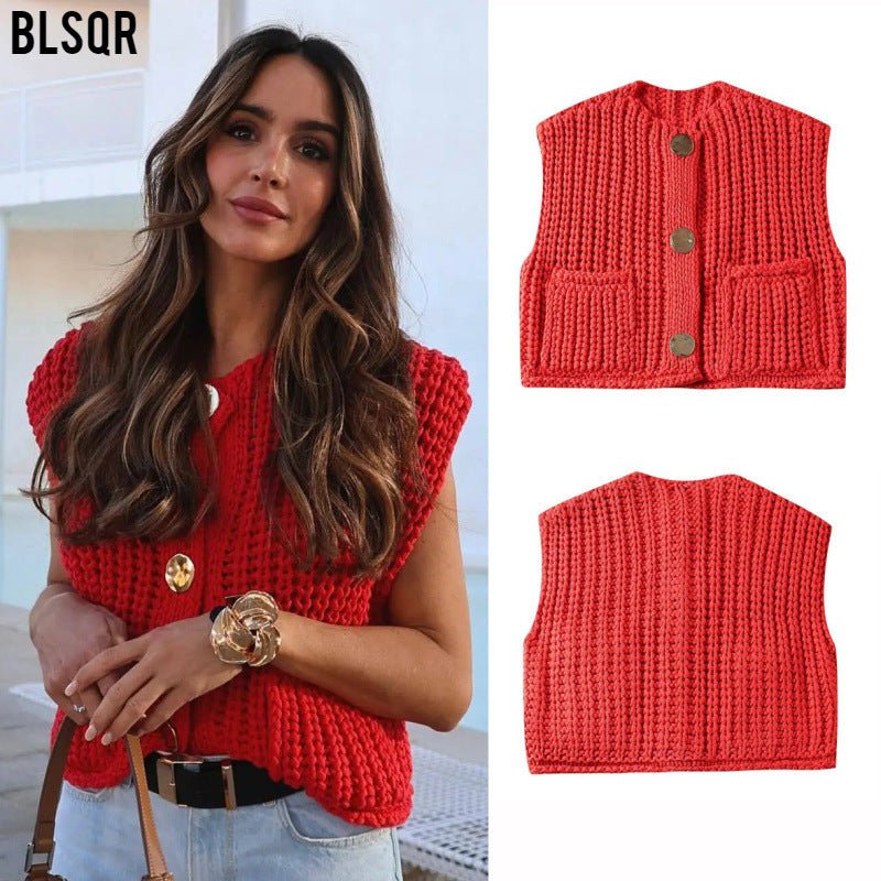Ladies' Sleeveless Knit Button - Up Vest Top - Style Chic Couture
