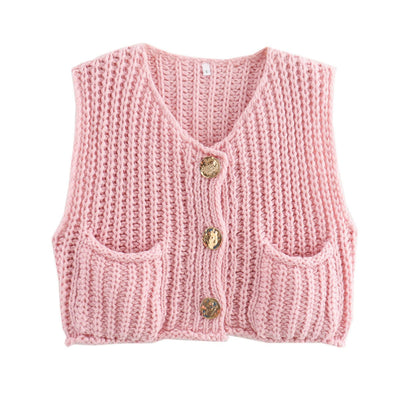 Ladies' Sleeveless Knit Button - Up Vest Top - Style Chic Couture