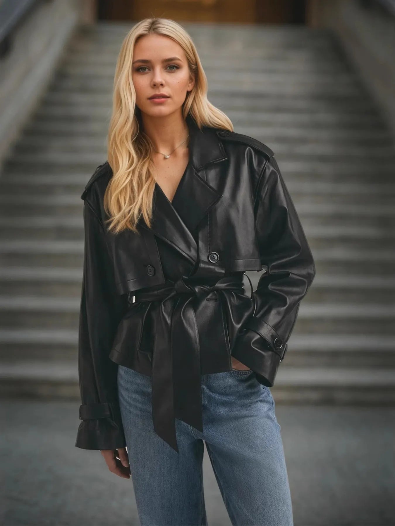 Leather Belted Trench Jacket - Style Chic Couture