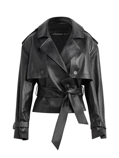 Leather Belted Trench Jacket - Style Chic Couture