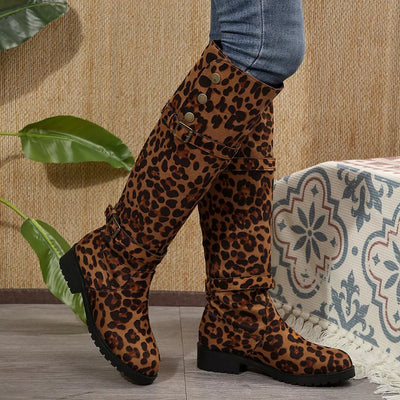 Leopard Print Block Heel Boots