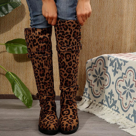 Leopard Print Block Heel Boots