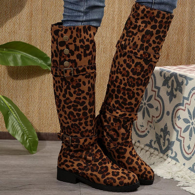 Leopard Print Block Heel Boots