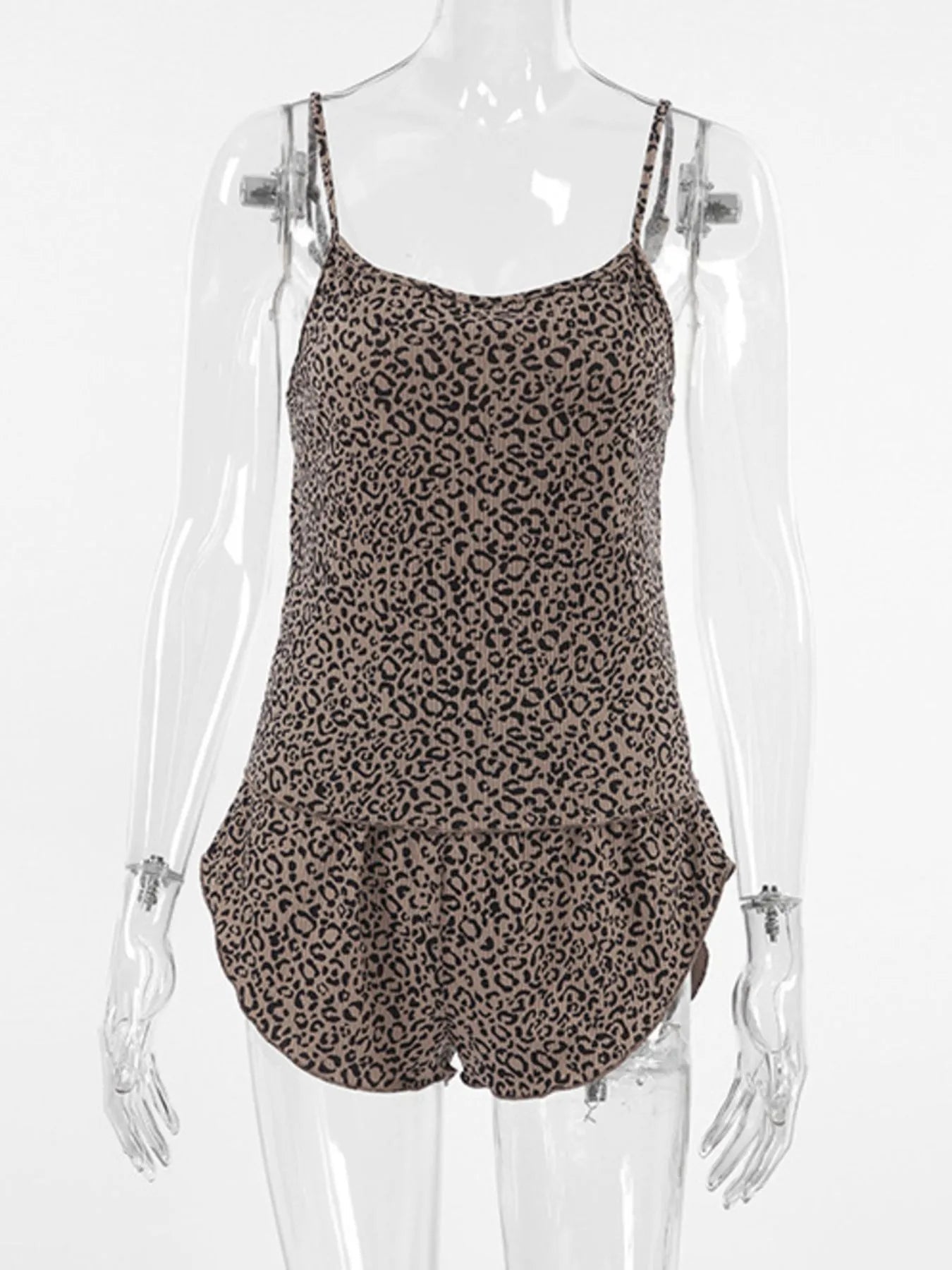 Leopard Print 3-Pc Cami Cardigan & Shorts Set