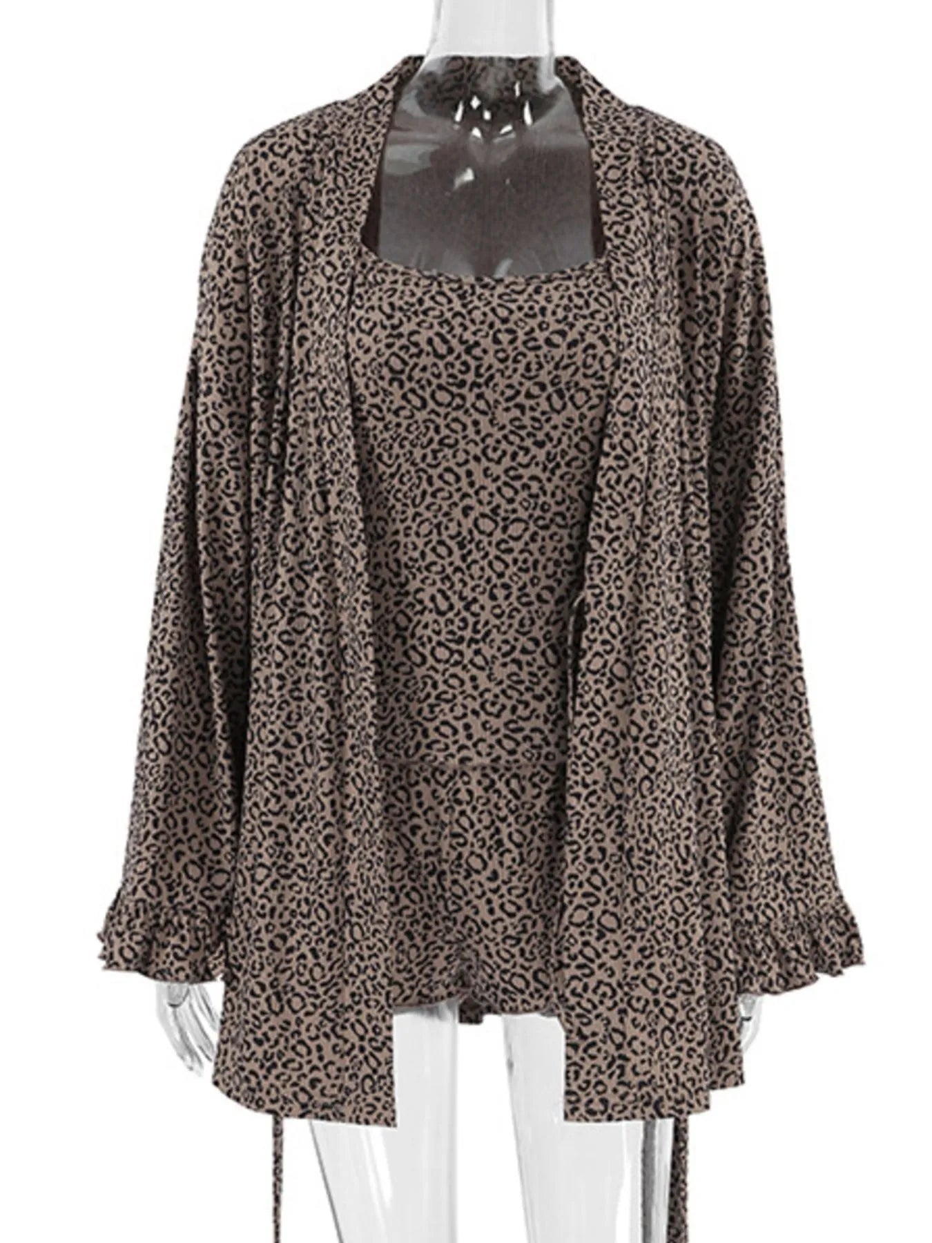 Leopard Print 3-Pc Cami Cardigan & Shorts Set