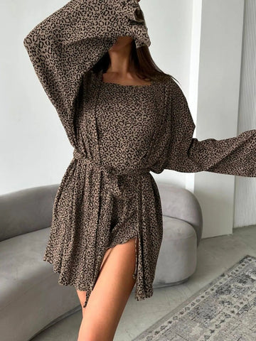 Leopard Print 3-Pc Cami Cardigan & Shorts Set