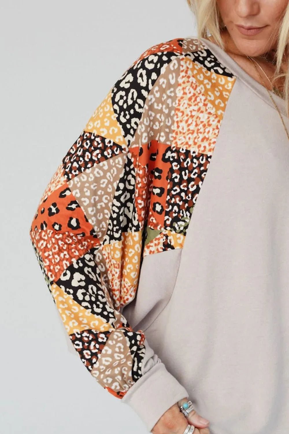 Leopard Contrast V - Neck Long Sleeve Blouse - Style Chic Couture