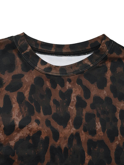 Leopard Round Neck Top and Skirt Set - Style Chic Couture