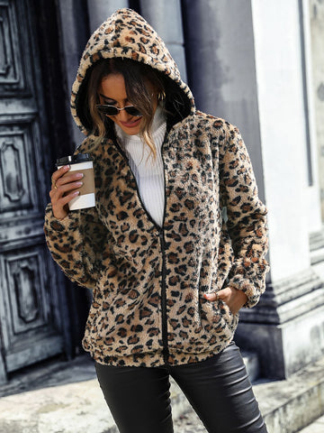 Leopard Zip - Up Hooded Jacket - Style Chic Couture
