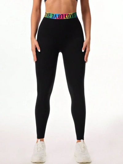 Letter Printed High Waist Active Leggings - Style Chic Couture