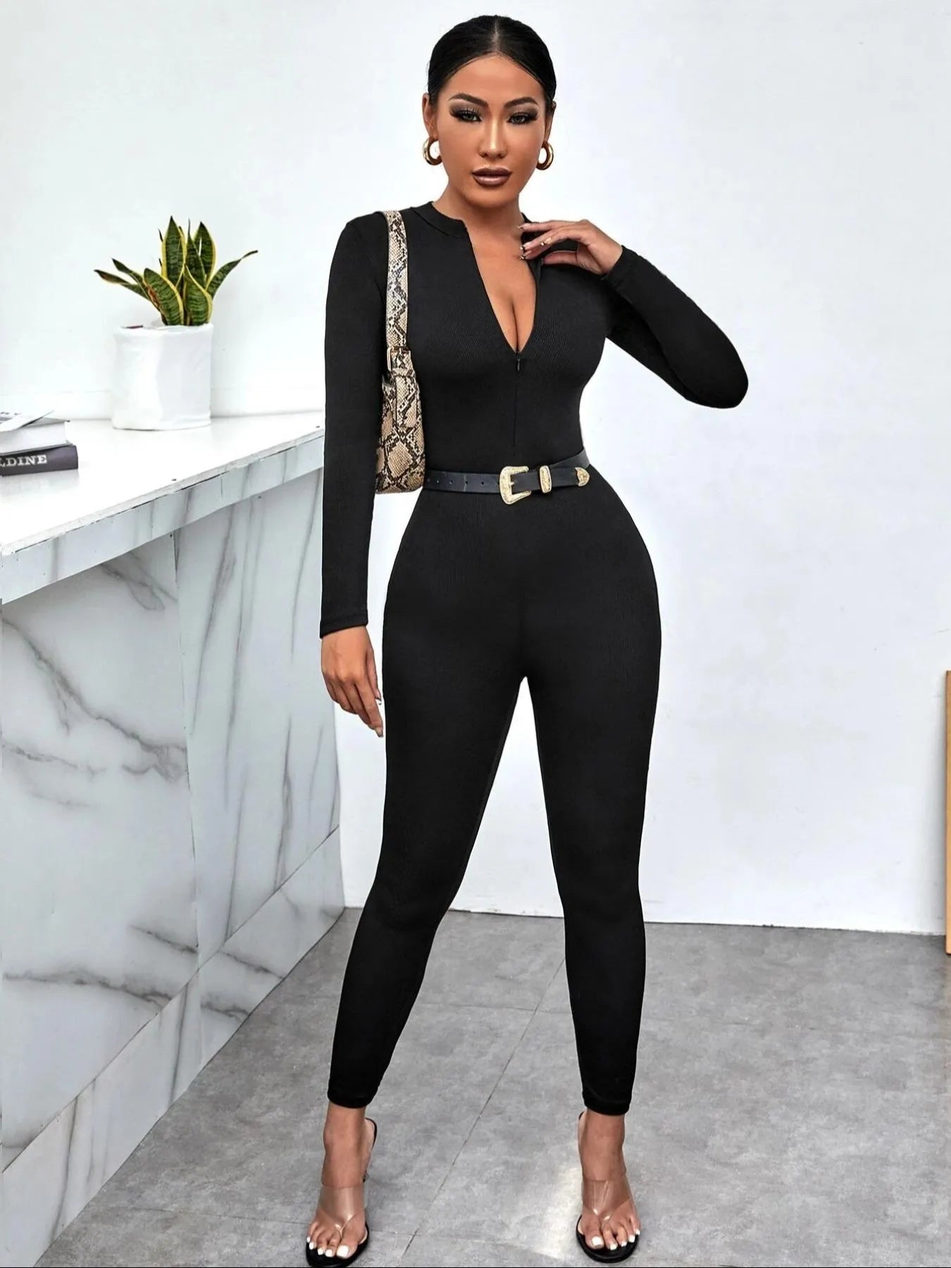 Long Sleeve Bodycon Jumpsuit - Style Chic Couture