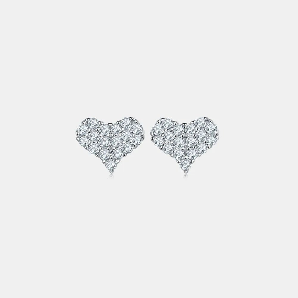 Sparkling Heart Studs - 925 Silver Moissanite Earrings
